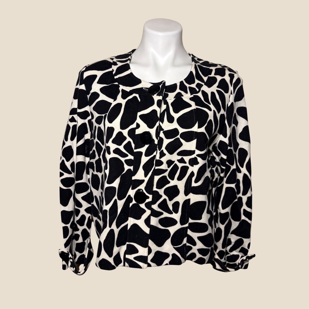 Y2K WD·NY Giraffe Print Button Front Blazer Jacket Sweater Top Funky #14